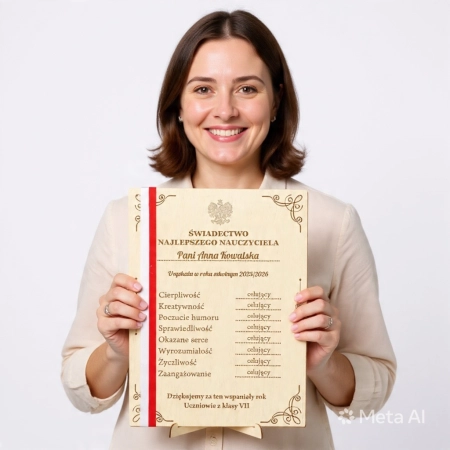 Świadectwo najlepszego wychowawcy prezent na zakończenie roku szkolnego prezent dla Nauczyciela od klasy uczniów